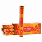 HEM Dragon's Blood incense pack standing in front of its outer box, with more packs beside it