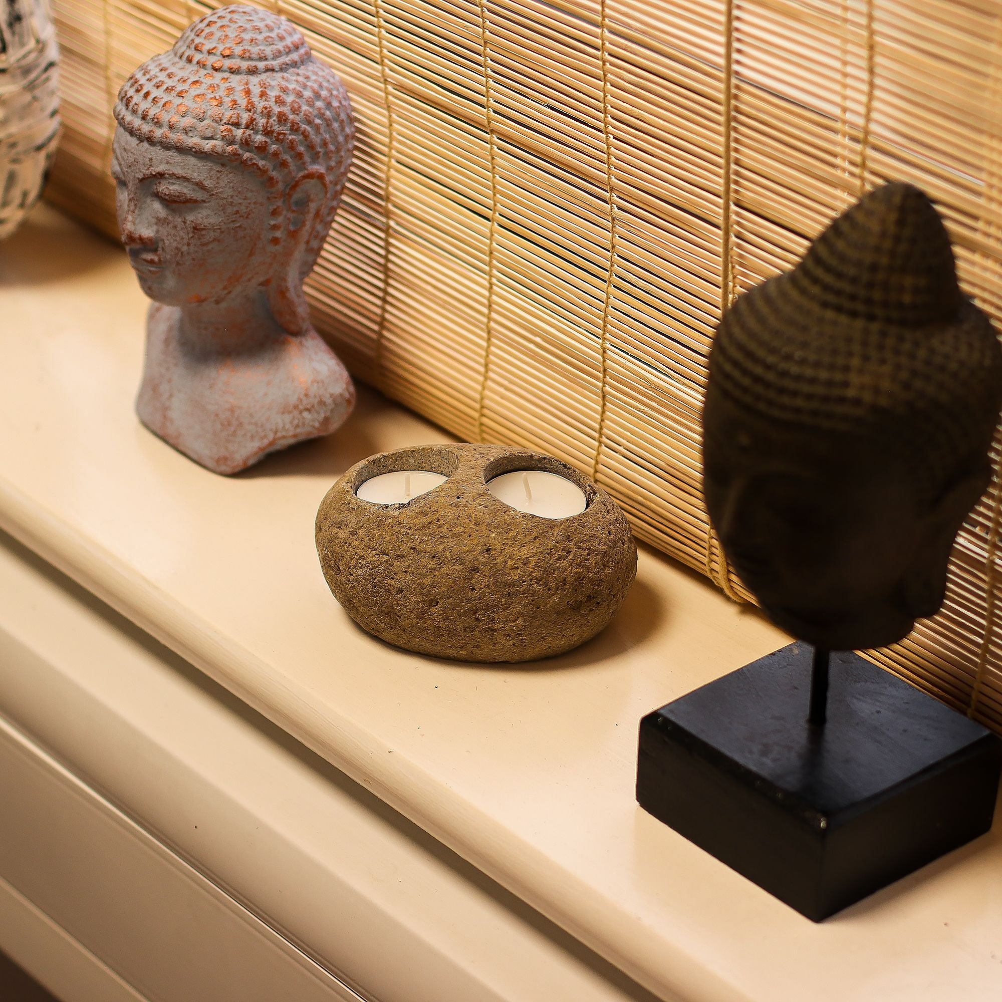 Natural Riverstone Candle Holder - Double Nightlight