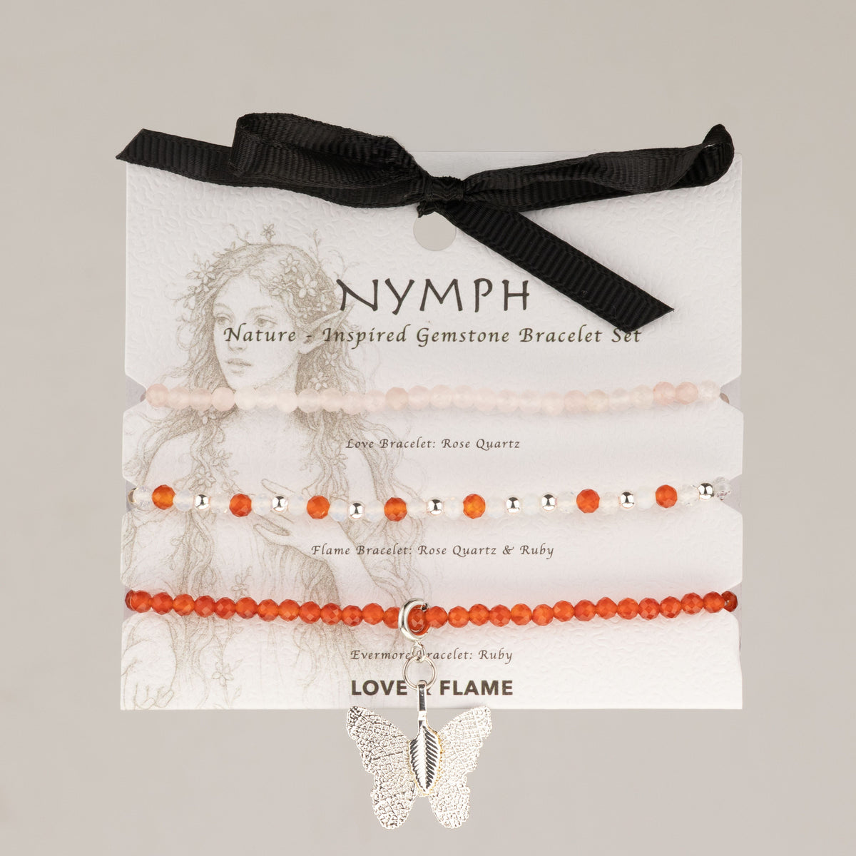 Nymph Spirit Love & Flame bracelet set on its illustrated card