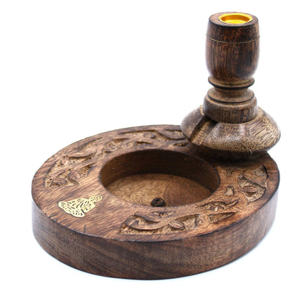 Small Mango Wood Backflow Burner with Brass Buddha