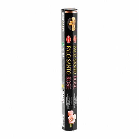 HEM Palo Santo Rose incense in a tall black hexagonal pack
