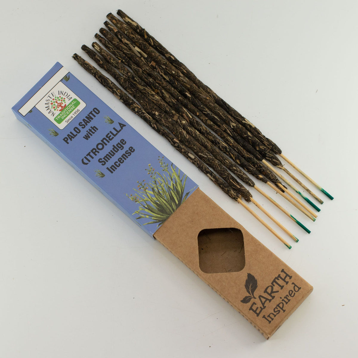 Open Citronella smudge incense box with the sticks fanned out beside it