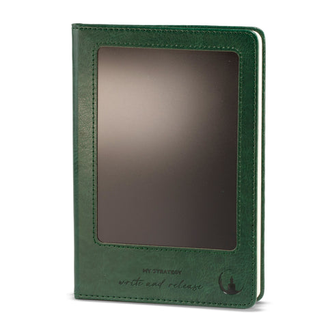 Green A5 intention notebook with LCD wipe screen on the front