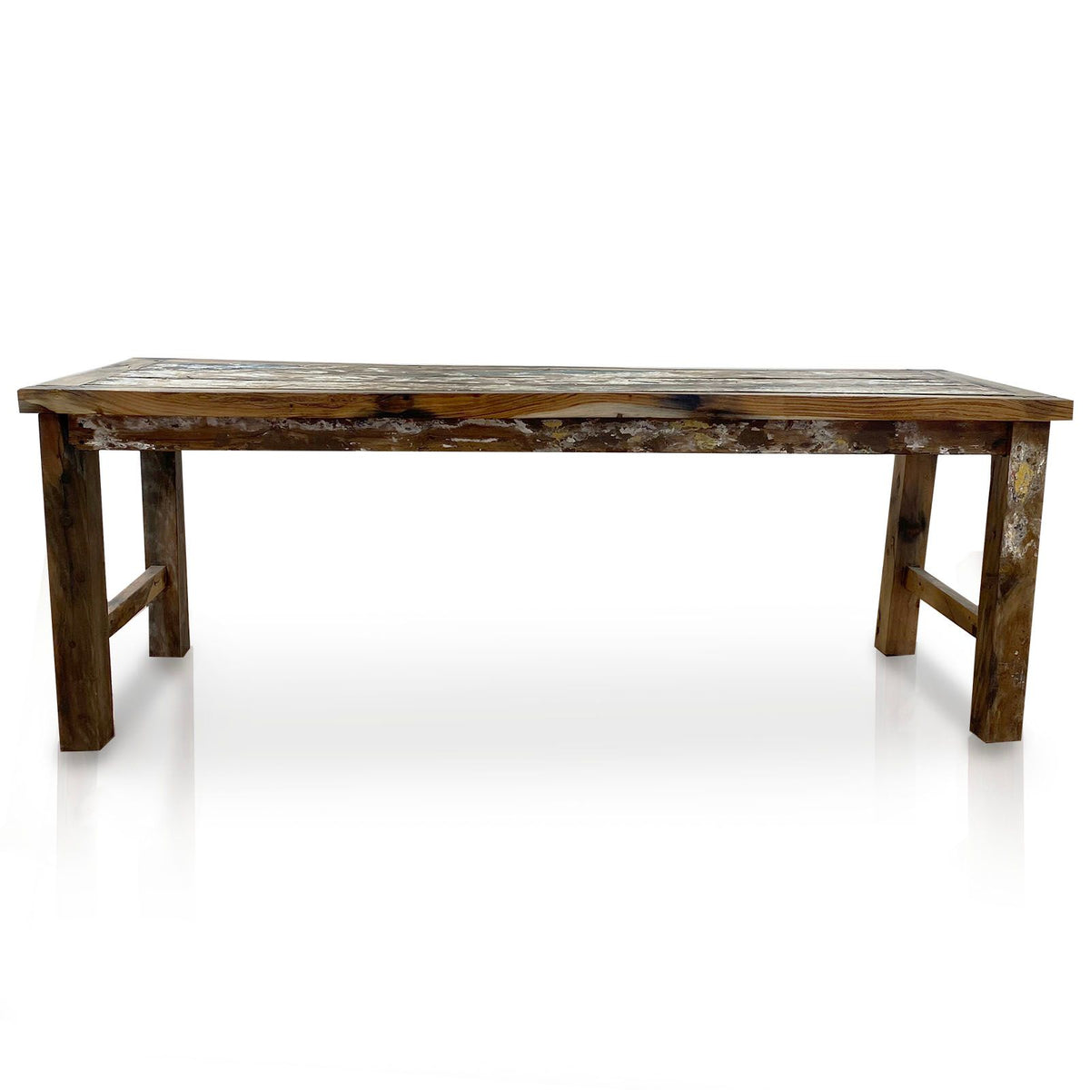 Recycled Teakwood Dining Table 1.8 m, dark brown rectangular table shown from the front on a white background