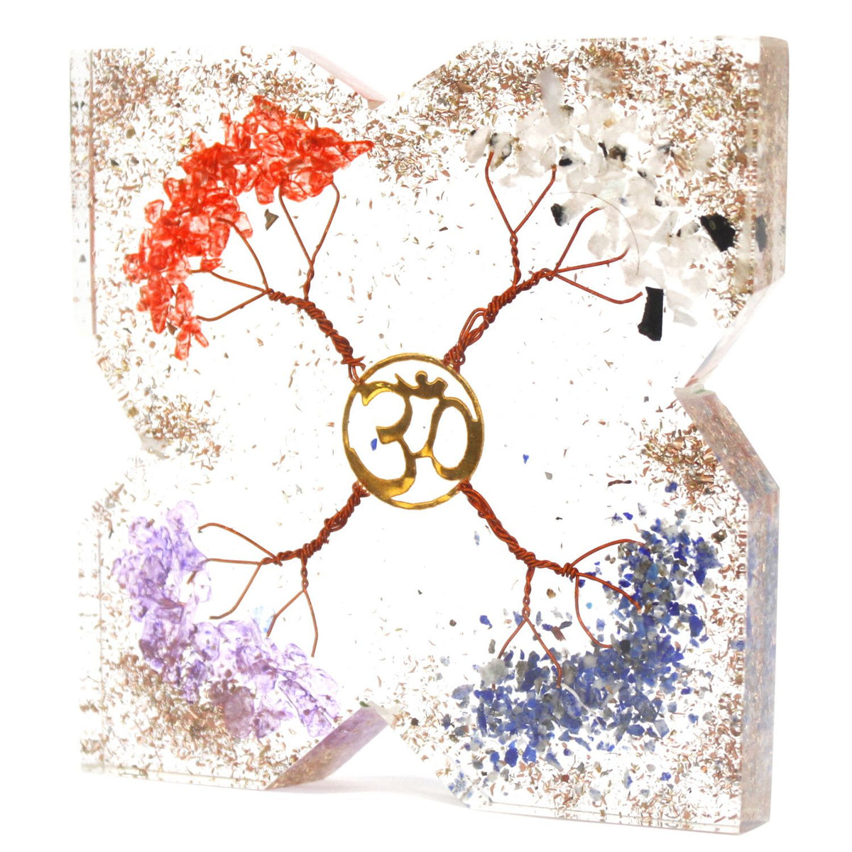 Orgonite Desk Power Pack with copper tree design and coloured stone chips