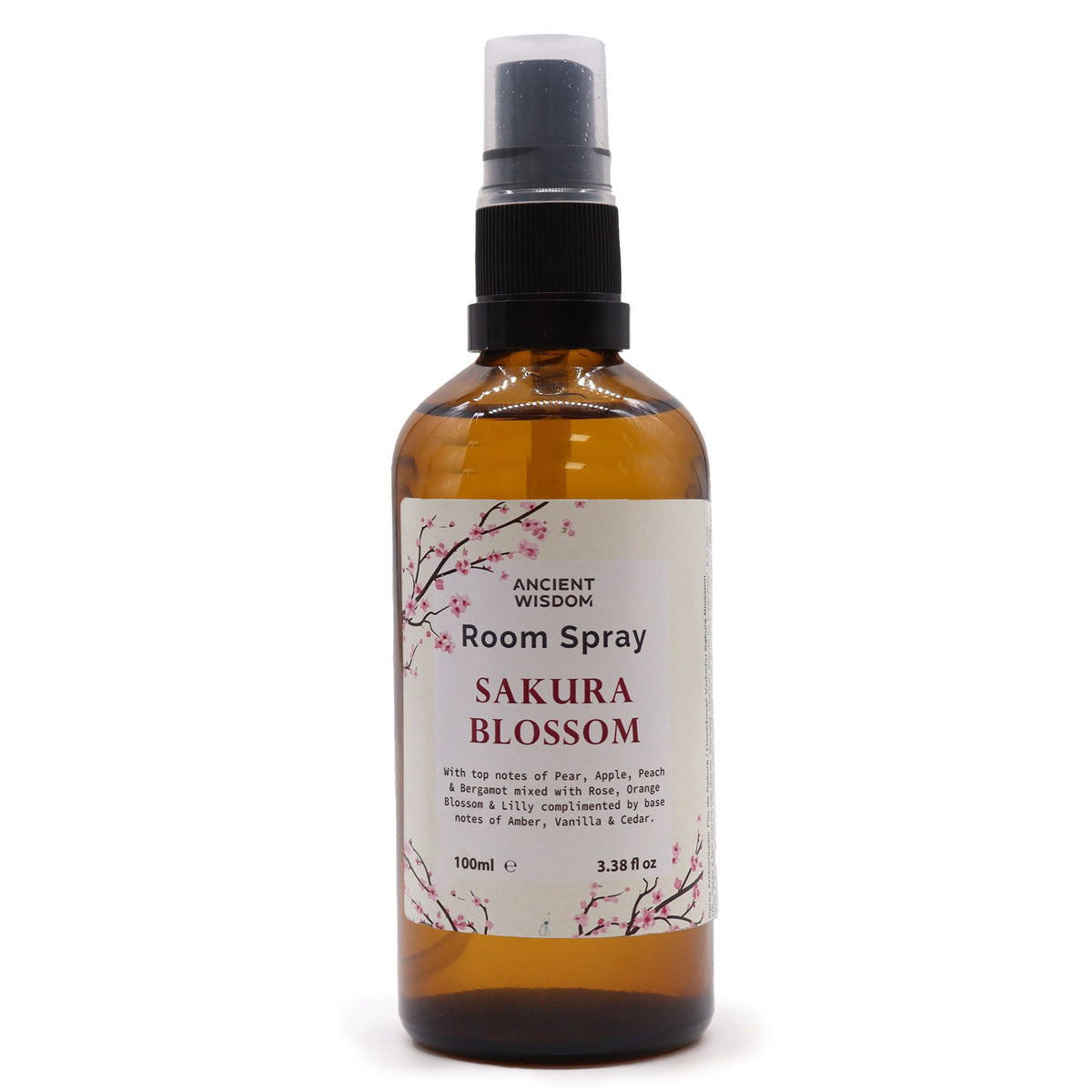 Sakura room spray in an amber bottle, front label visible against a plain white background