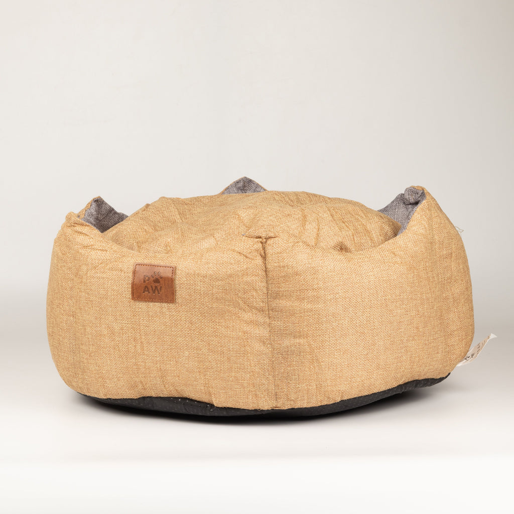 Front view of the sand-coloured crown-shaped bed