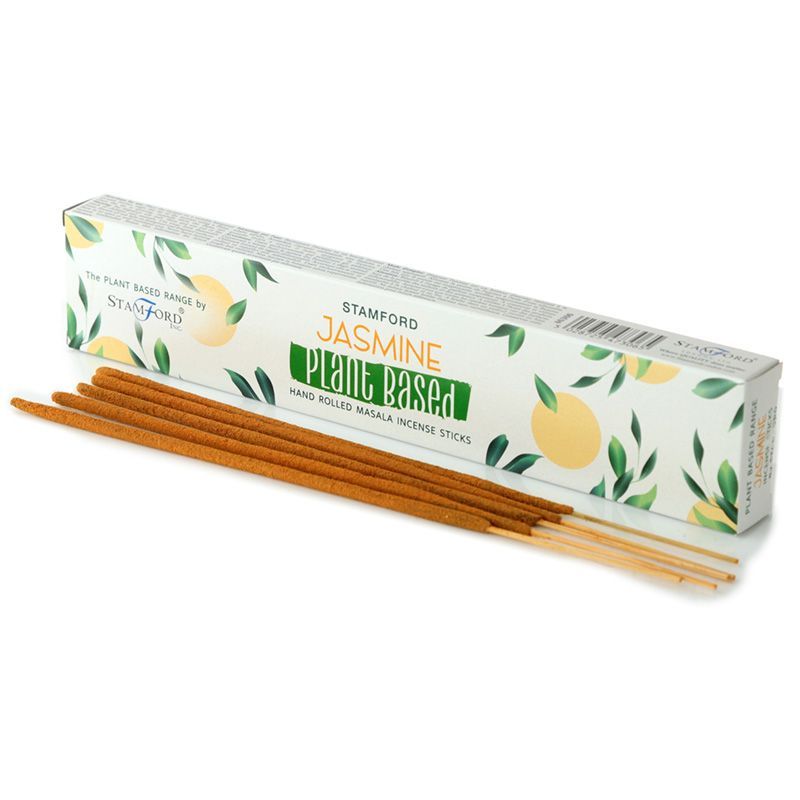 Plant Based Masala Incense Sticks, Jasmine in a leaf and flower patterned box with sticks in front