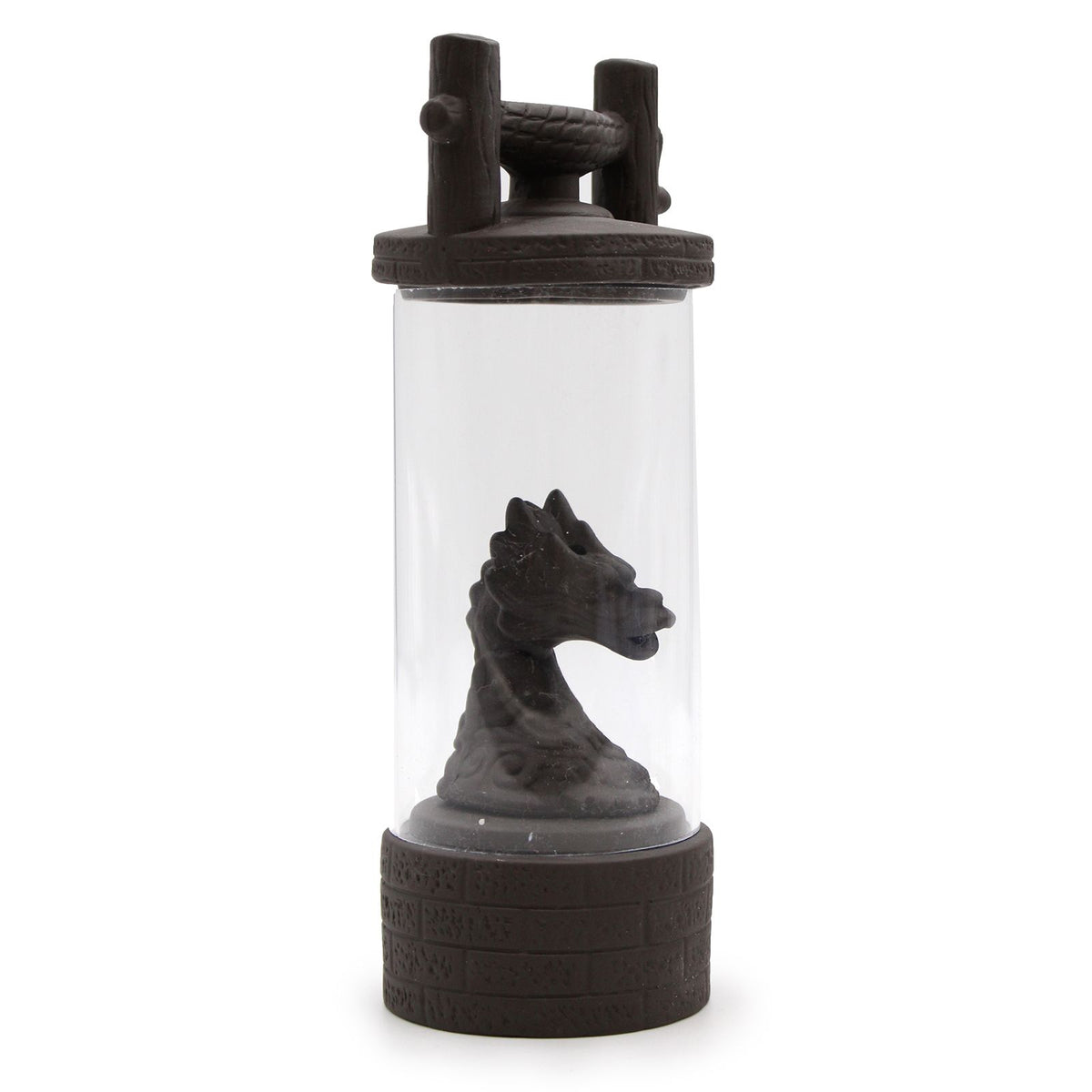 Backflow Incense Burner, Dragon Waterfall, dark dragon inside a clear cylinder with a raised top