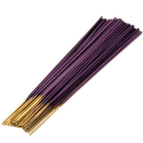 Bulk Incense, Tulsi Basil, purple sticks with gold-coloured ends arranged in a bundle on white