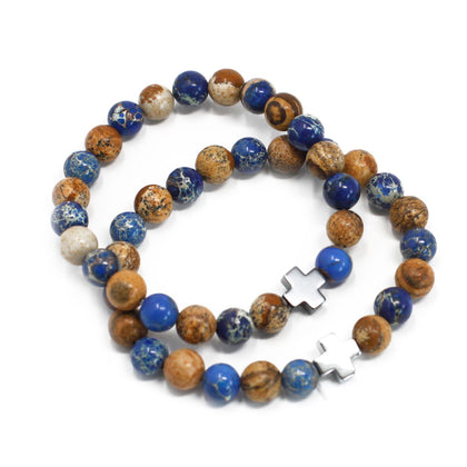 Sodalite and Picture Stone Friendship Bracelets, Set of 2