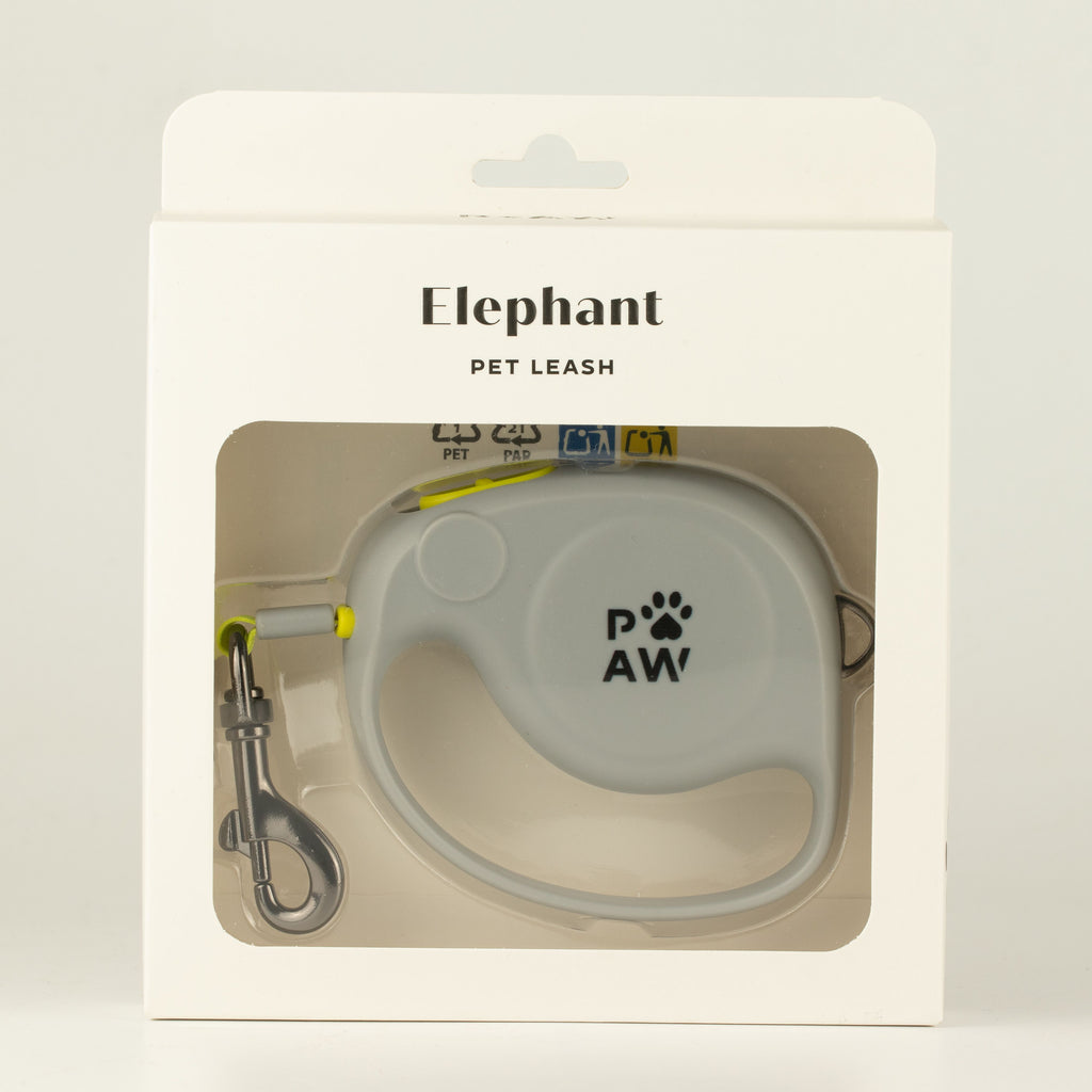 Grey Elephant pet lead shown in its packaging
