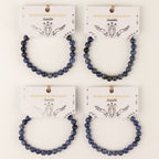 Four sodalite bracelets shown on illustrated cards