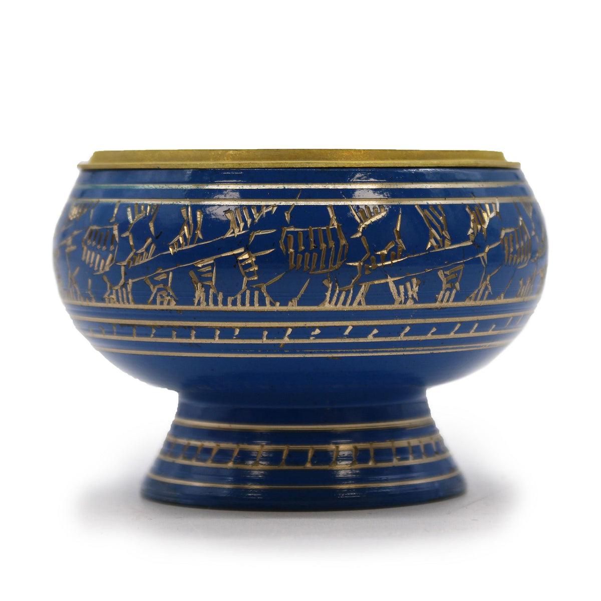 Chakra Tall Charcoal Incense Jar, Third Eye, blue with gold decoration, shown closed from the front
