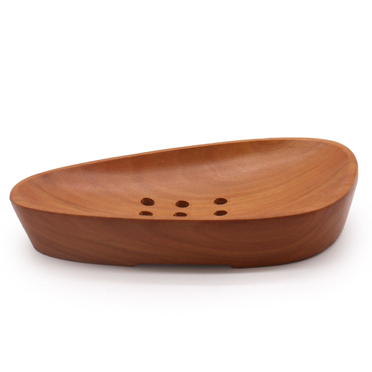 Classic Mahogany Soap Dish, reddish brown dish with drainage holes shown from a low front angle