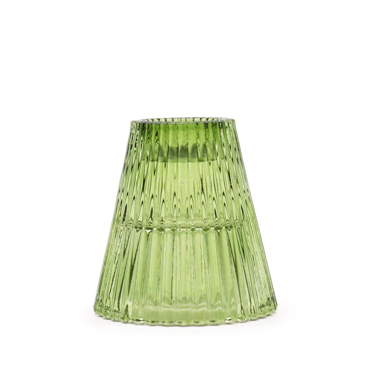 Garden Jade Flip Holder shown upside down, green ribbed glass with its wide base facing up