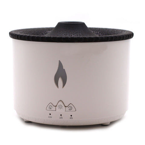 Medium Volcano Effect Aroma Diffuser, white body and black textured top shown from the front