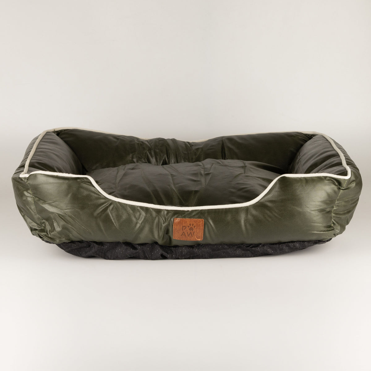 Front view of the khaki-green pet bed