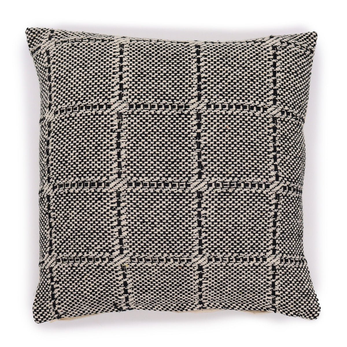 Classic Cushion Cover, Squares Grey, 40x40cm, shown front-on with a black and cream square pattern