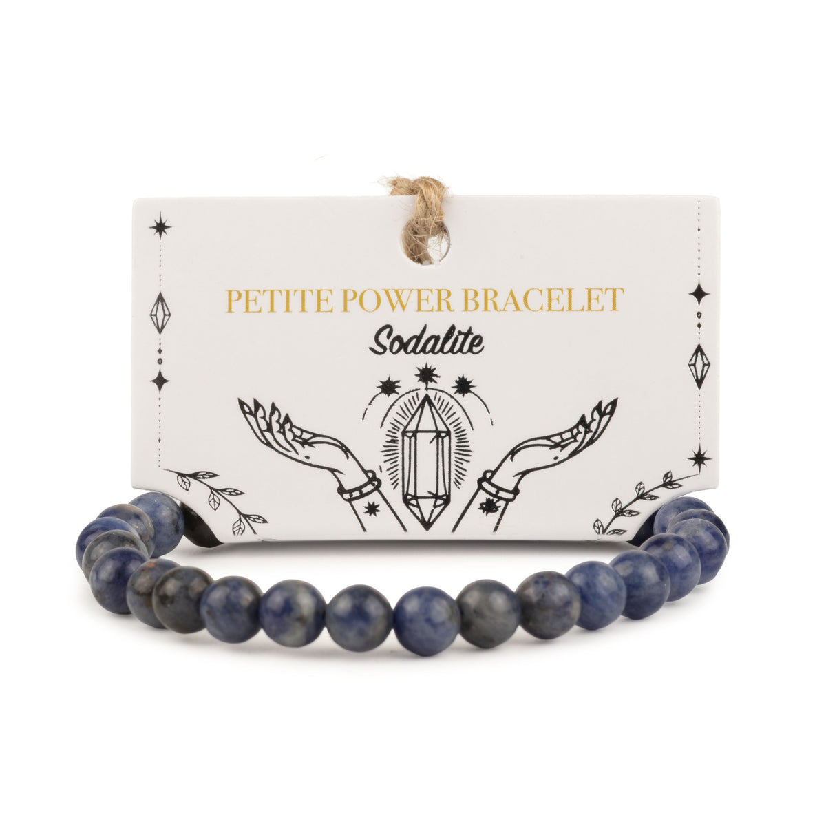 Sodalite Petite Power Bracelet with blue beads and illustrated presentation card