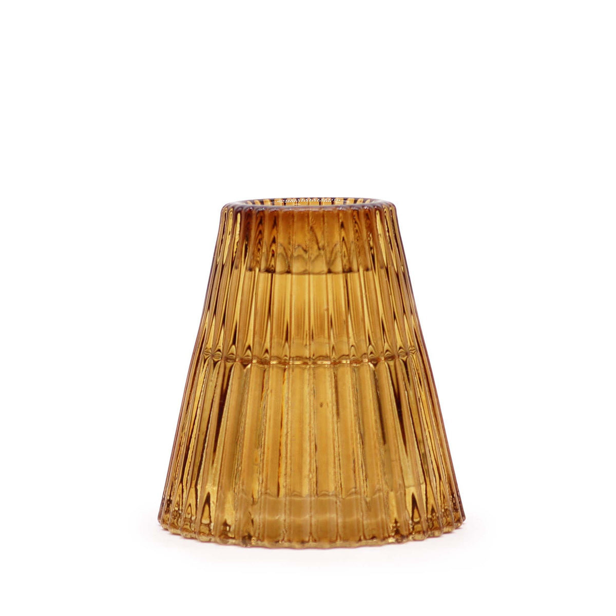 Flip Dinner Candle / Tealight Holder, Antique Amber, ribbed glass holder shown upright from the front