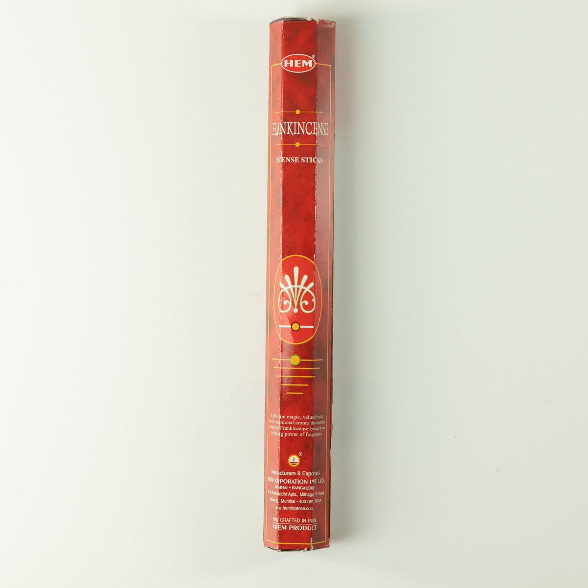 Front of a HEM incense pack shown upright