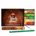HEM Woody Collection box opened to show incense packs and holder