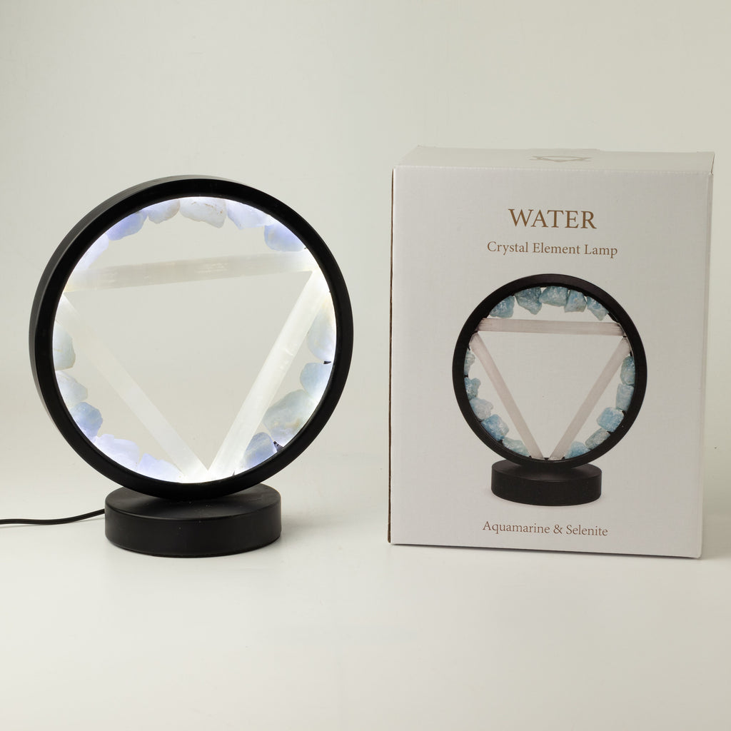 Lamp beside its Water Crystal Element Lamp packaging