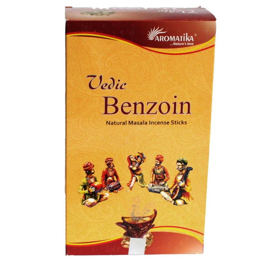 Vedic Benzoin incense sticks box shown upright from the front against a white background