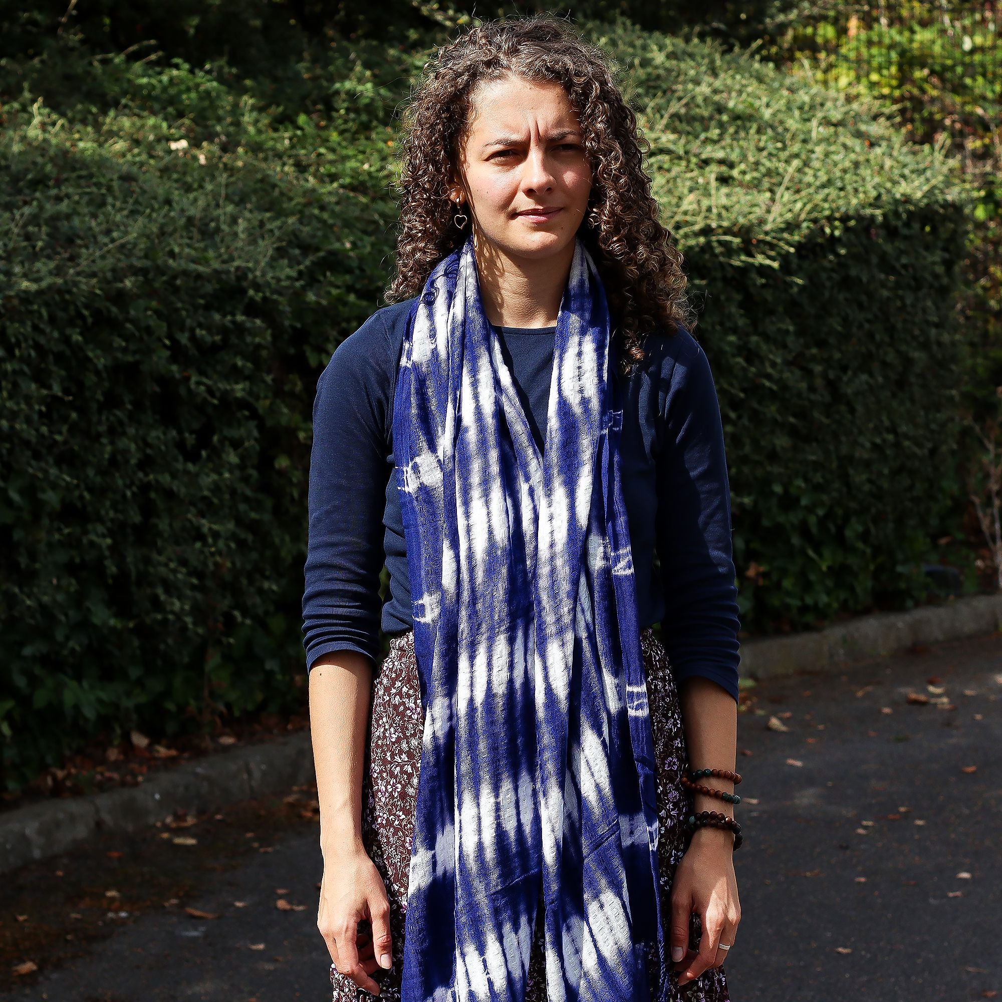Boho Java Art Stole/Scarf - Indigo Stripes - 62x200cm