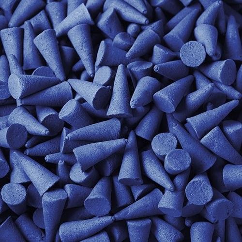 Bulk Incense Cones, Tibetan Musk, a close-up of many blue cones piled together