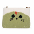 Unimpressed Cat felt laptop pouch with cream and muted-green cat face