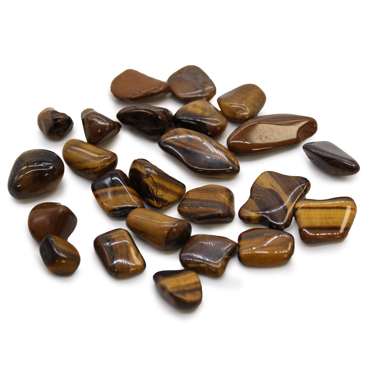 Small African Tumble Stones, Tigers Eye, Golden scattered in assorted brown and gold striped shapes