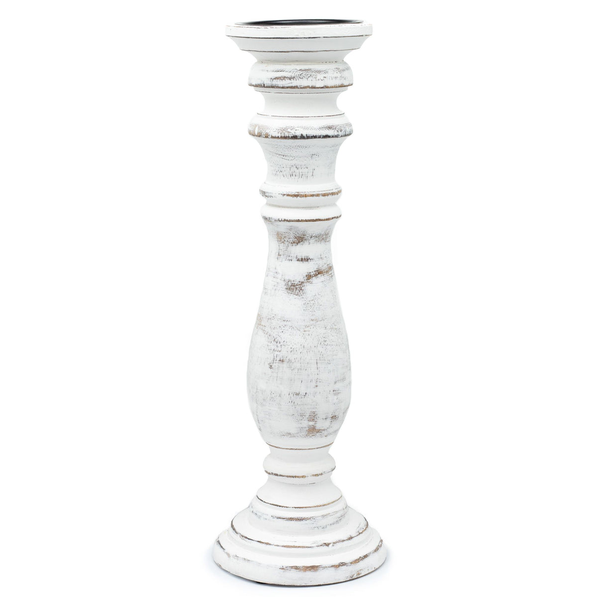 Single whitewash candle stand shown upright from the front against a plain white background