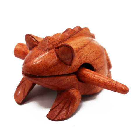 Small Croaking Wooden Frog in reddish brown, shown from the front at an angle on white