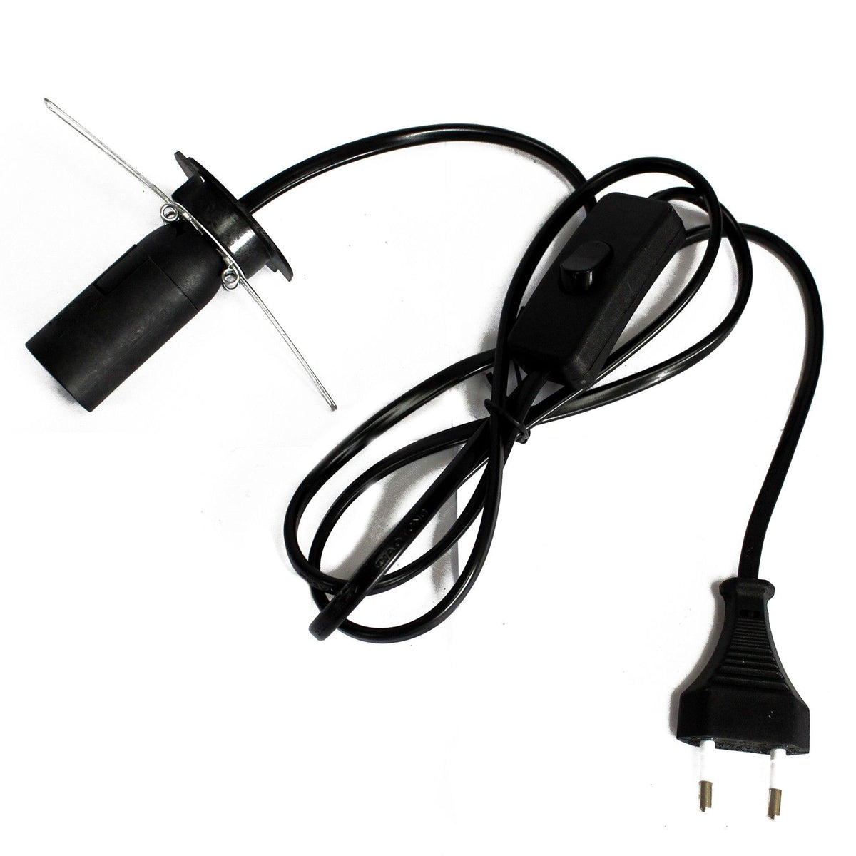 Salt Lamp Fittings, EU, black cable with inline switch, two-pin plug and metal lamp holder