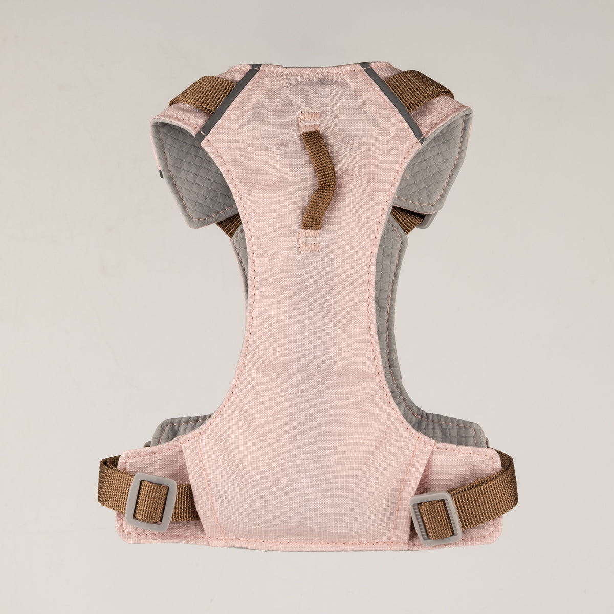 Back view of the soft pink harness