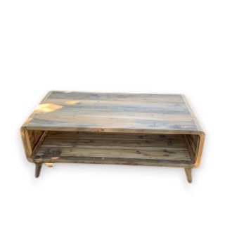 Recycled wood coffee table shown alone against a white background, viewed from the front