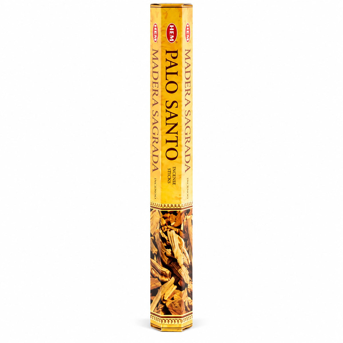 HEM Palo Santo incense in a yellow hexagonal pack