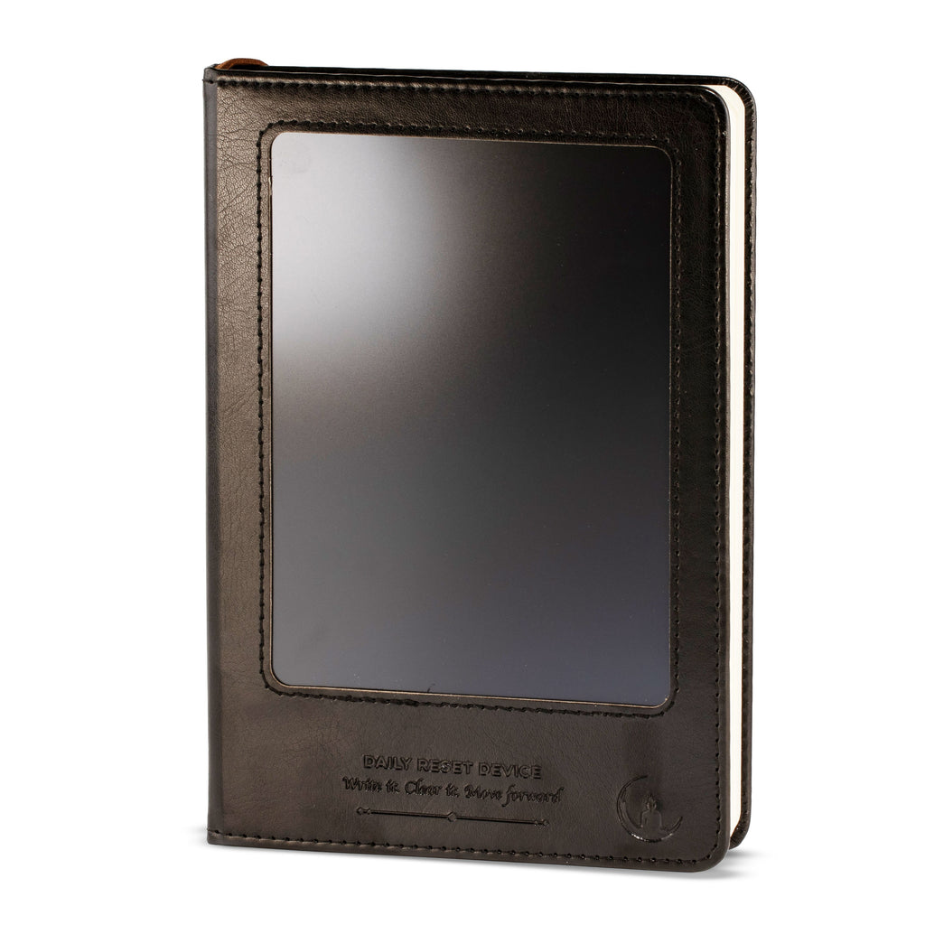 Black A5 intention notebook with a front LCD wipe screen