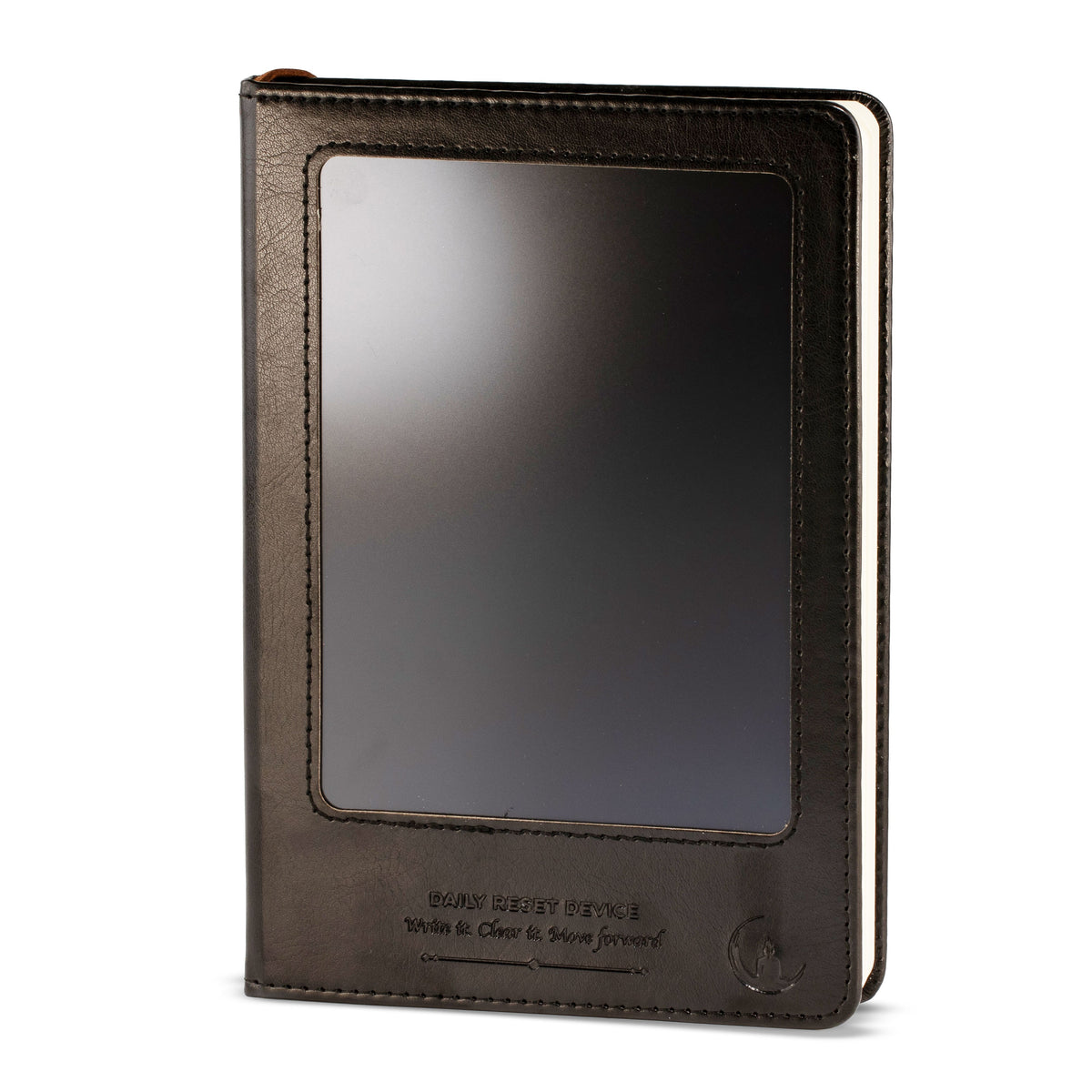 Black A5 intention notebook with a front LCD wipe screen
