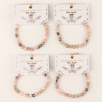 Four Pink Jasper bracelets on illustrated cards