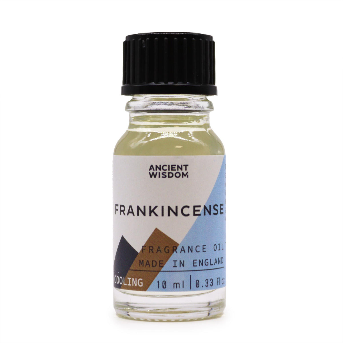 10ml Frankincense Fragrance Oil in a clear glass bottle with a black cap, front label visible