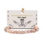 Petite Pink Jasper bracelet with beads displayed on its illustrated card