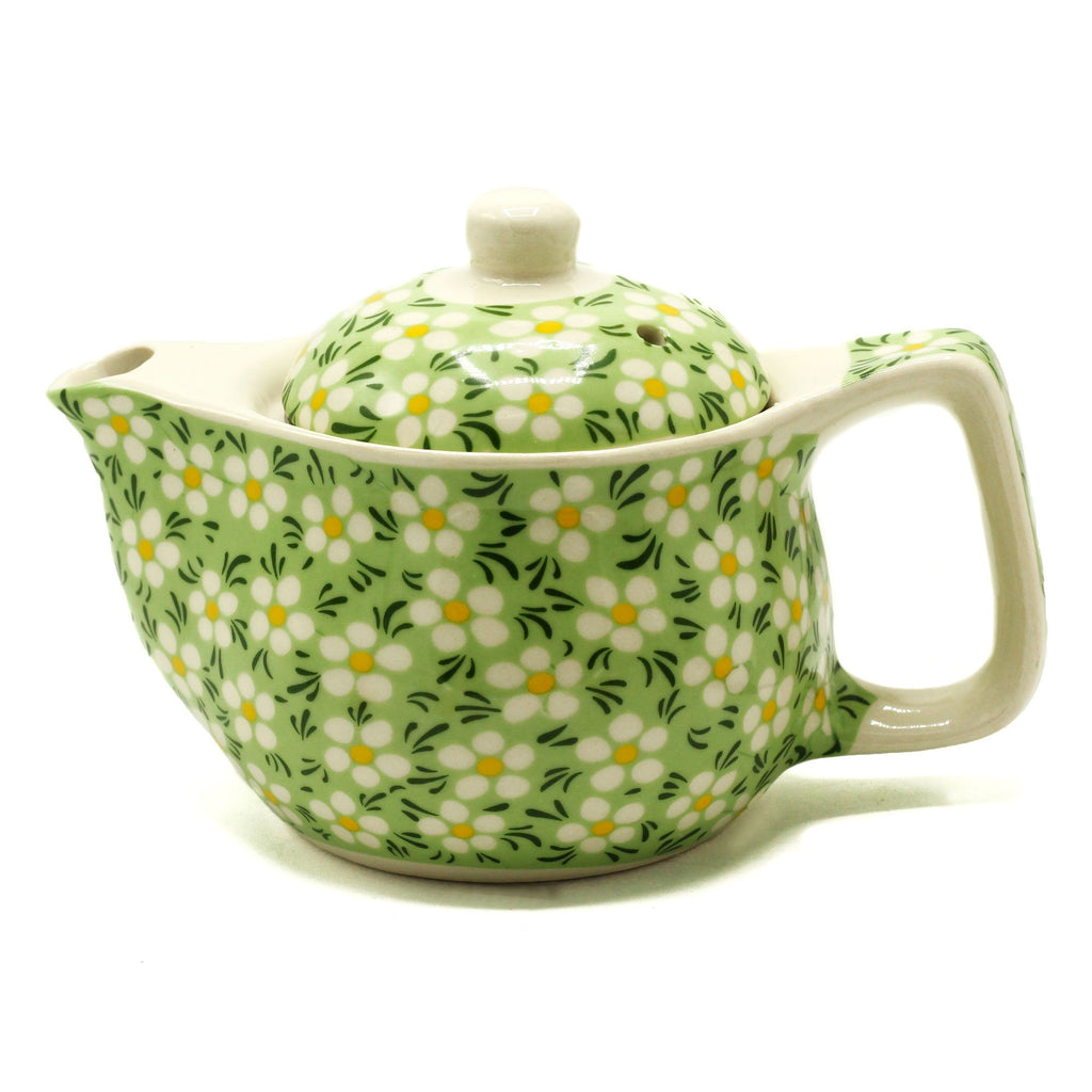 Green daisy herbal teapot with matching lid