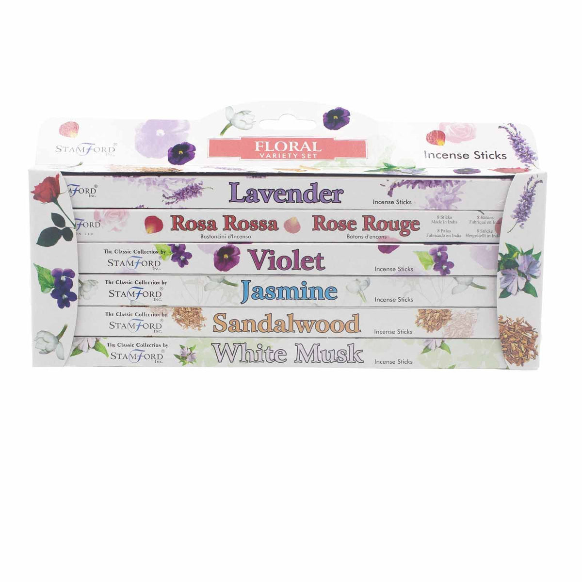 Stamford Floral incense gift set in its packaging, front view