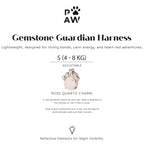 Harness packaging showing size and rose quartz charm