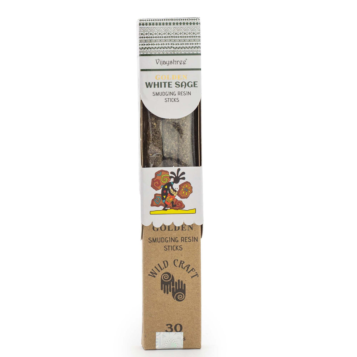 Golden White Sage Smudging Resin Sticks upright in a narrow carton against a white background