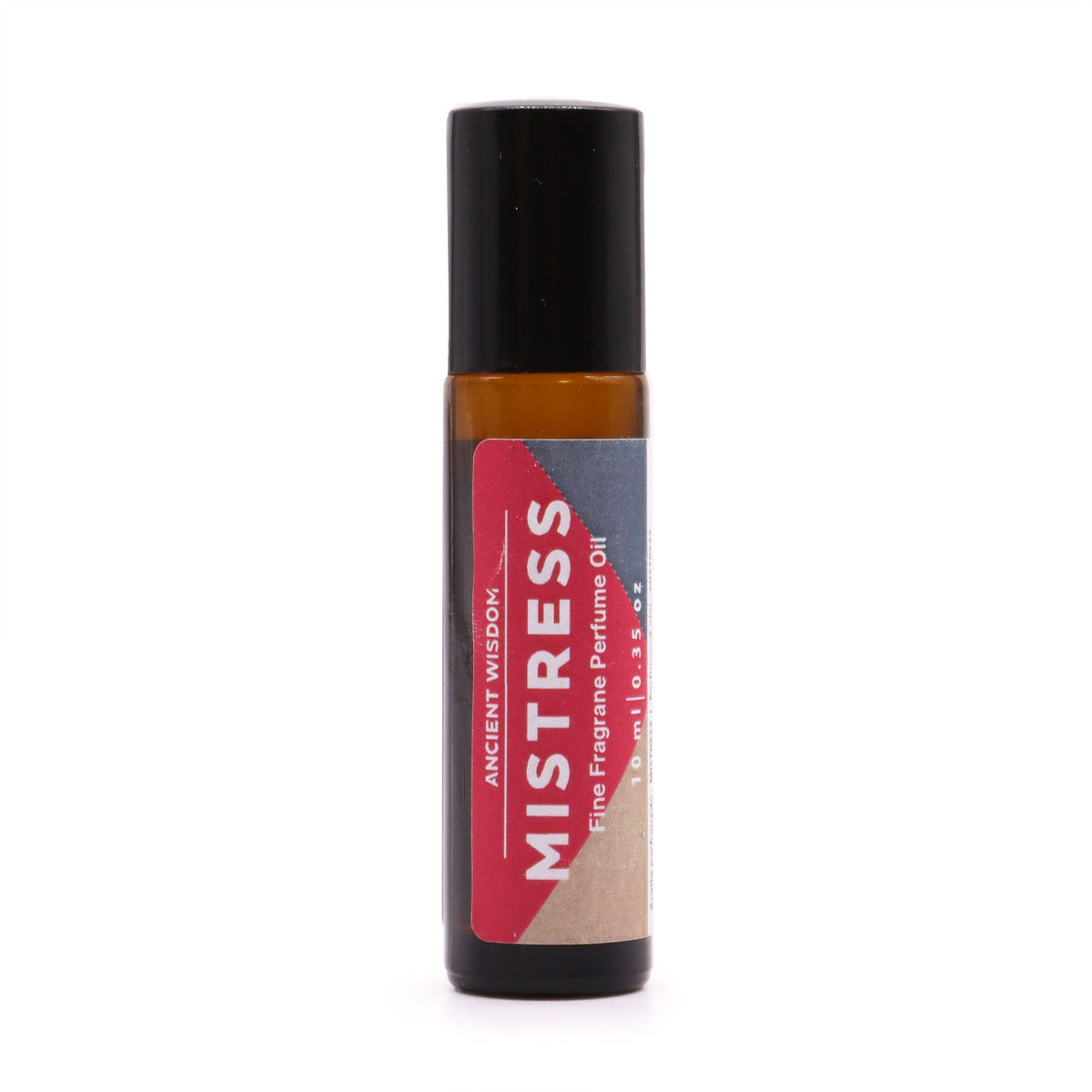 Mistress Fine Fragrance Perfume Oil 10ml, amber roll-on bottle with a black cap and red label
