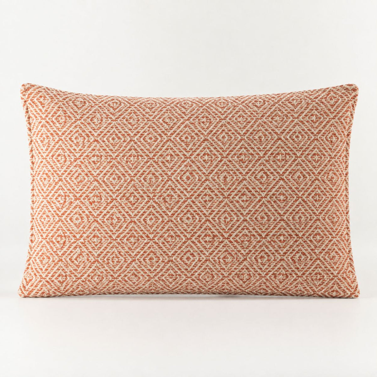 Classic Cushion Cover, Burgundy Squares, rectangular front view with a cream and rust geometric pattern